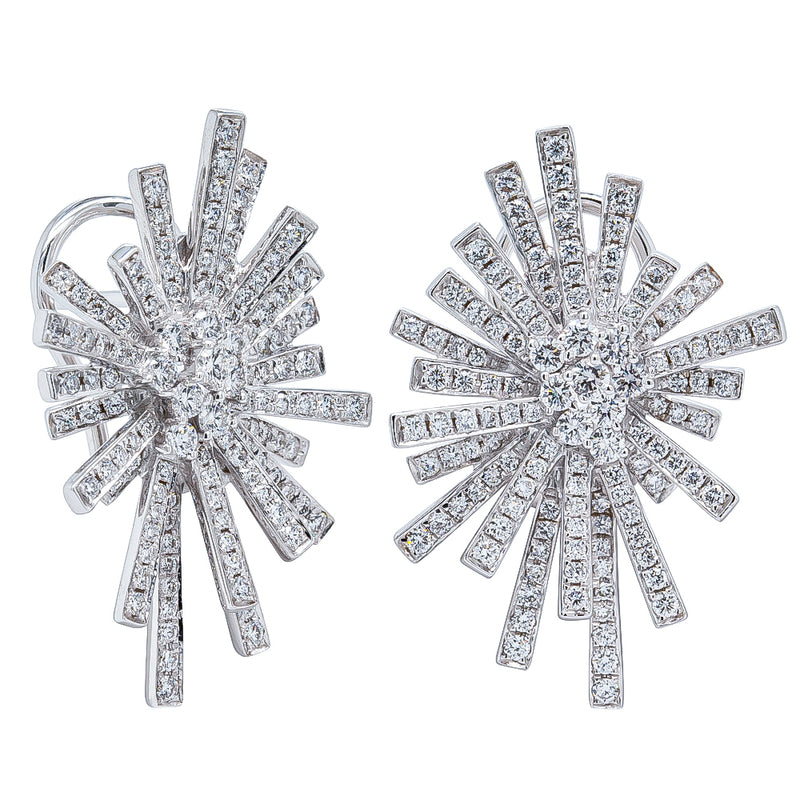 18ct White Gold Diamond Starburst Earrings-Earrings-Walker & Hall