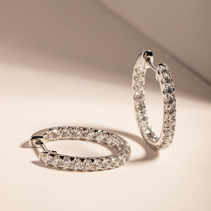 18ct White Gold 1.50ct Diamond Jupiter Hoop Earrings-Earrings-Walker & Hall