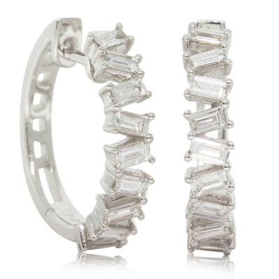 18ct White Gold Diamond Hoop Earrings-Earrings-Walker & Hall
