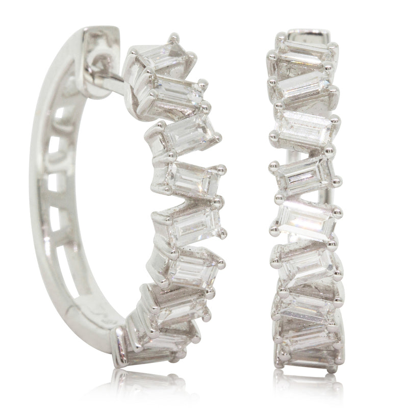 18ct White Gold Diamond Hoop Earrings-Earrings-Walker & Hall