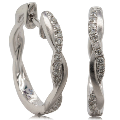 18ct White Gold Diamond Twist Hoop Earrings-Earrings-Walker & Hall