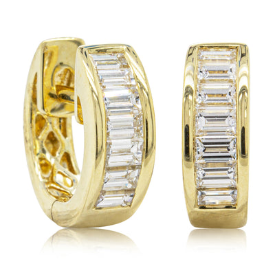 18ct Yellow Gold Diamond Huggie Earrings-Earrings-Walker & Hall