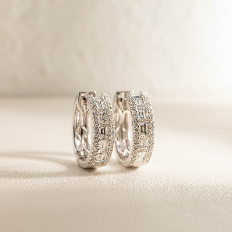 18ct White Gold Diamond Huggie Earrings-Earrings-Walker & Hall