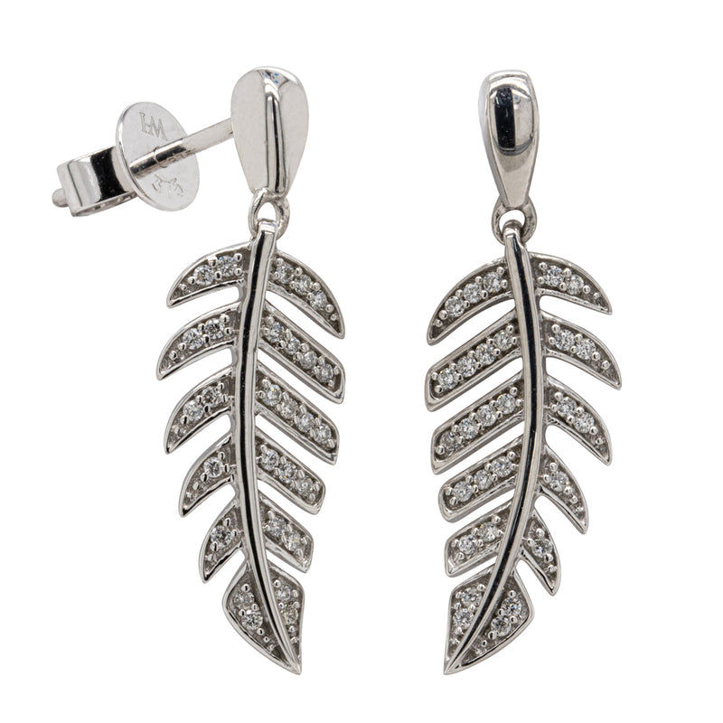 9ct White Gold .15ct Diamond Fern Earrings-Earrings-Walker & Hall