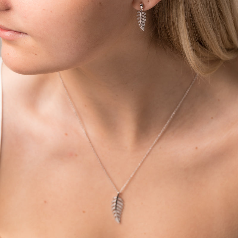 9ct White Gold .15ct Diamond Fern Earrings-Earrings-Walker & Hall