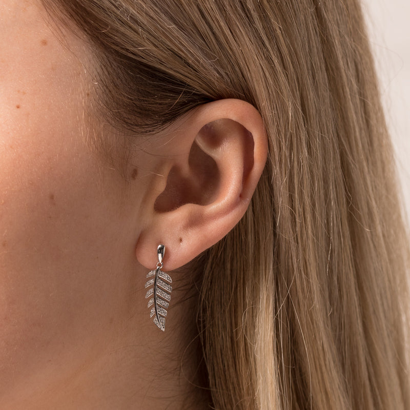 9ct White Gold .15ct Diamond Fern Earrings-Earrings-Walker & Hall