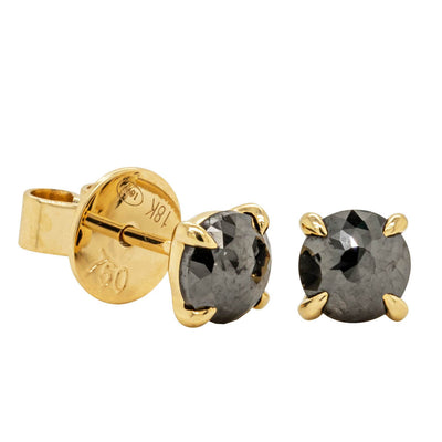 18ct Yellow Gold Black Diamond Stud Earrings-Earrings-Walker & Hall