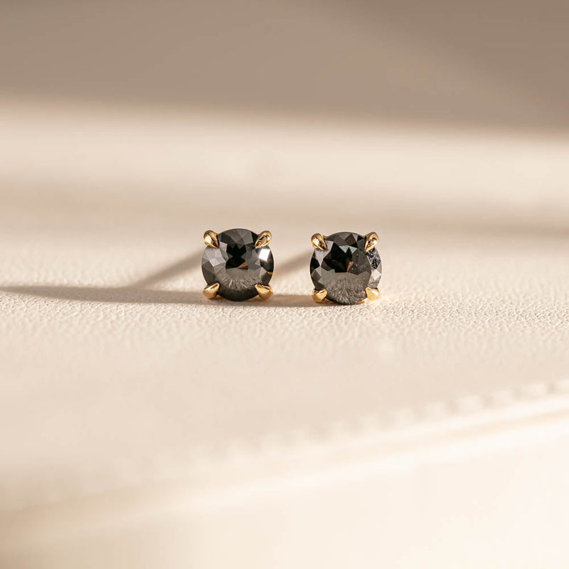 18ct Yellow Gold Black Diamond Stud Earrings-Earrings-Walker & Hall