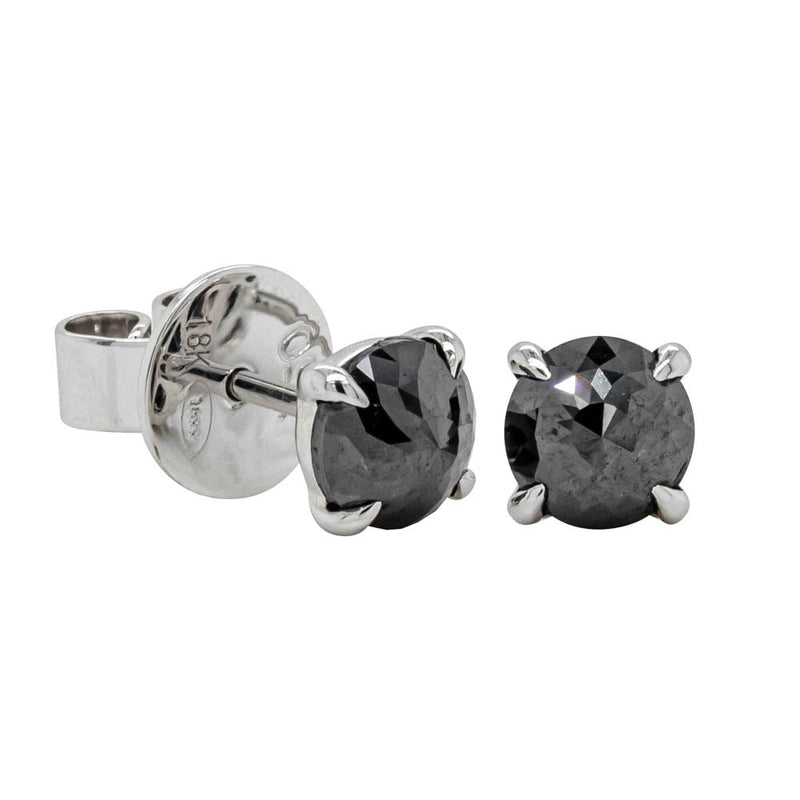 18ct White Gold Black Diamond Stud Earrings-Earrings-Walker & Hall