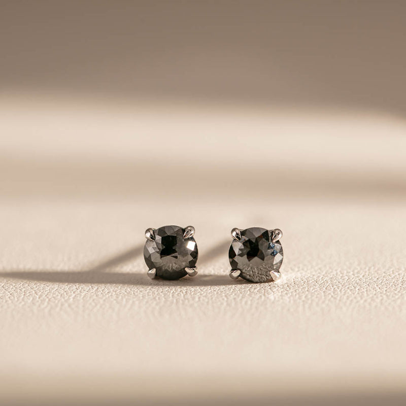 18ct White Gold Black Diamond Stud Earrings-Earrings-Walker & Hall