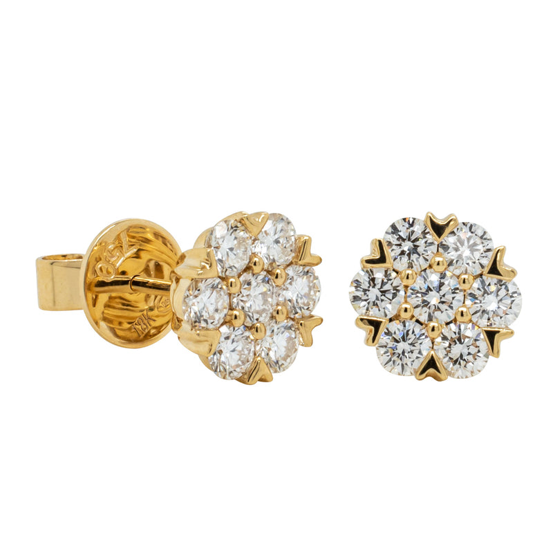 18ct Yellow Gold Diamond Lotus Stud Earrings-Earrings-Walker & Hall