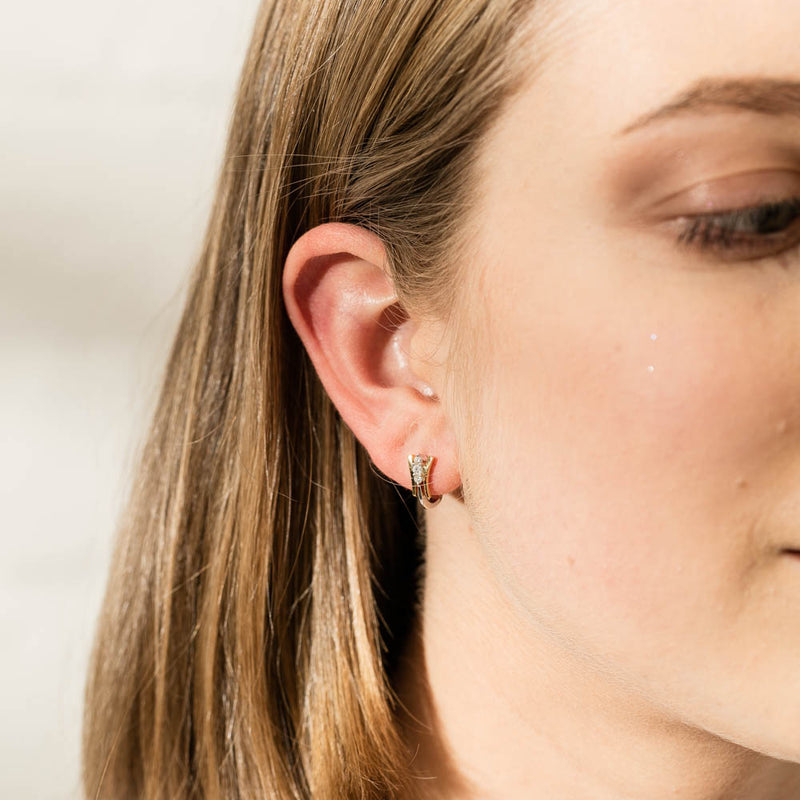 18ct White & Yellow Gold Diamond Huggie Earrings-Earrings-Walker & Hall