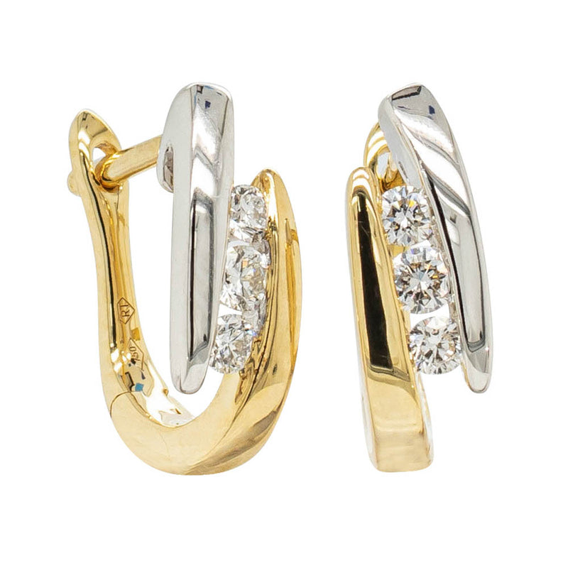18ct Yellow & White Gold Diamond Huggie Earrings-Earrings-Walker & Hall