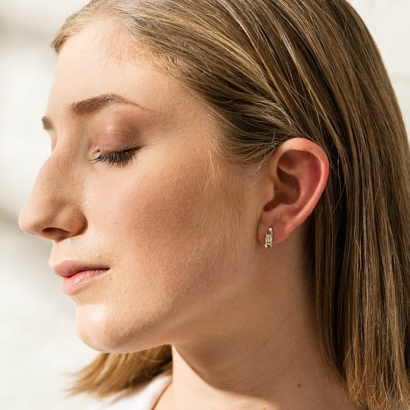 18ct Yellow & White Gold Diamond Huggie Earrings-Earrings-Walker & Hall