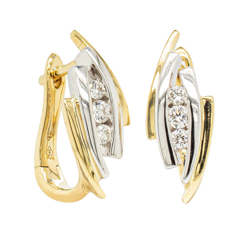 18ct Yellow & White Gold Diamond Huggie Earrings-Earrings-Walker & Hall