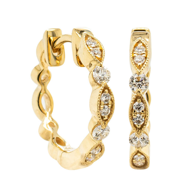 18ct Yellow Gold Diamond Hoop Earrings-Earrings-Walker & Hall