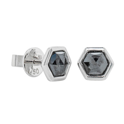 18ct White Gold Black Diamond Stud Earrings-Earrings-Walker & Hall