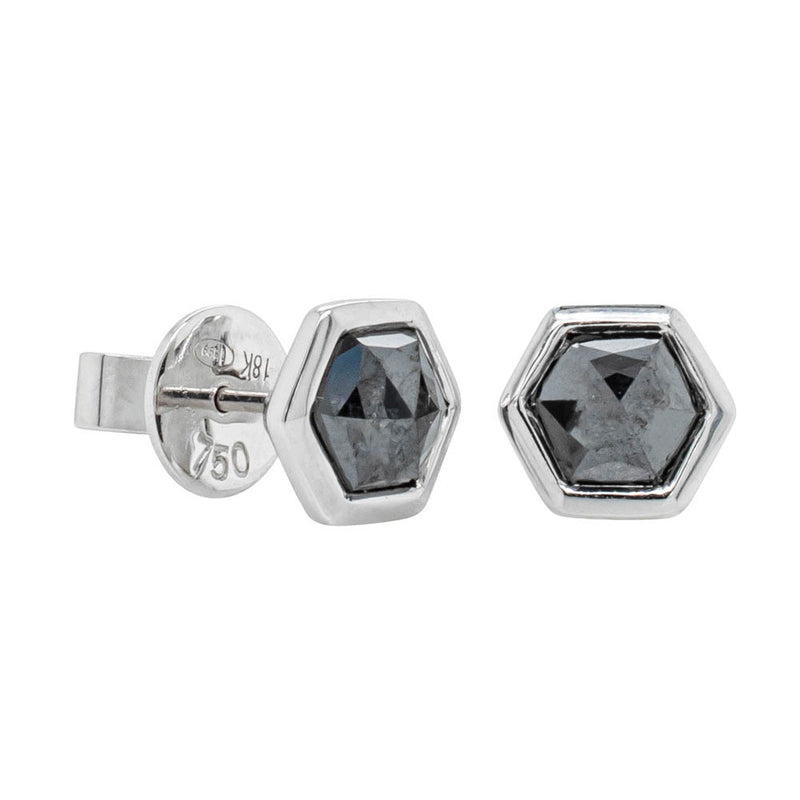 18ct White Gold Black Diamond Stud Earrings-Earrings-Walker & Hall