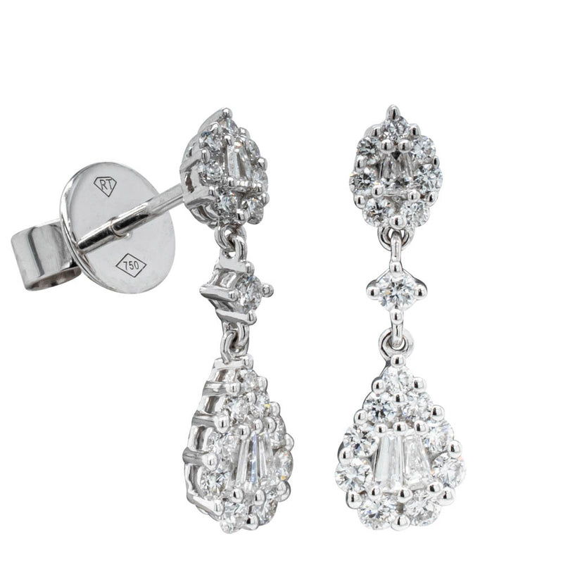 18ct White Gold Diamond Drop Earrings-Earrings-Walker & Hall