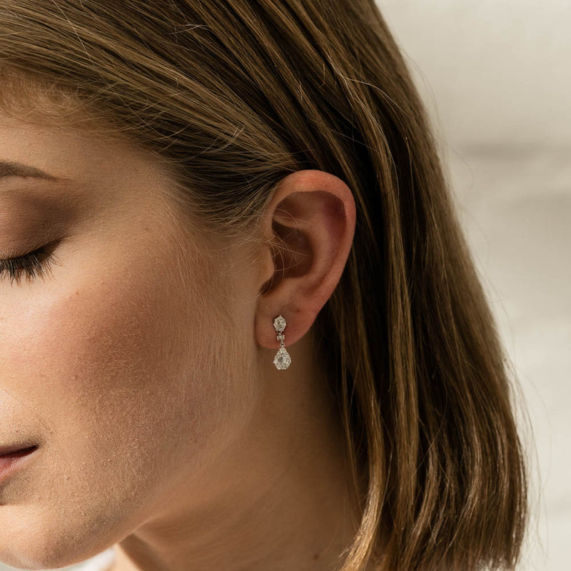 18ct White Gold Diamond Drop Earrings-Earrings-Walker & Hall