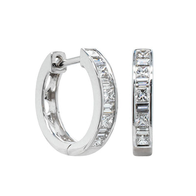 18ct White Gold Diamond Hoop Earrings-Earrings-Walker & Hall