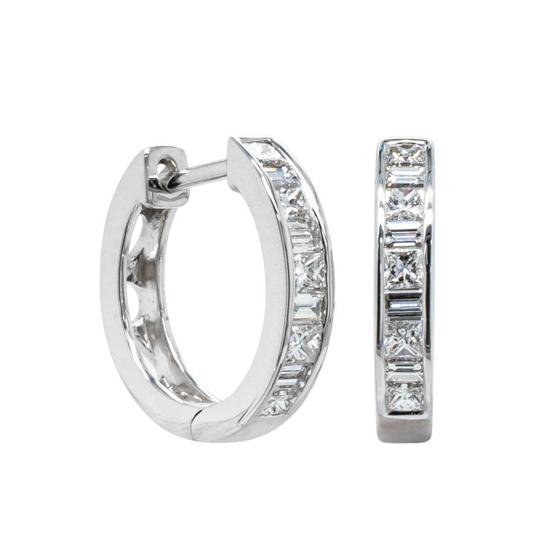18ct White Gold Diamond Hoop Earrings-Earrings-Walker & Hall