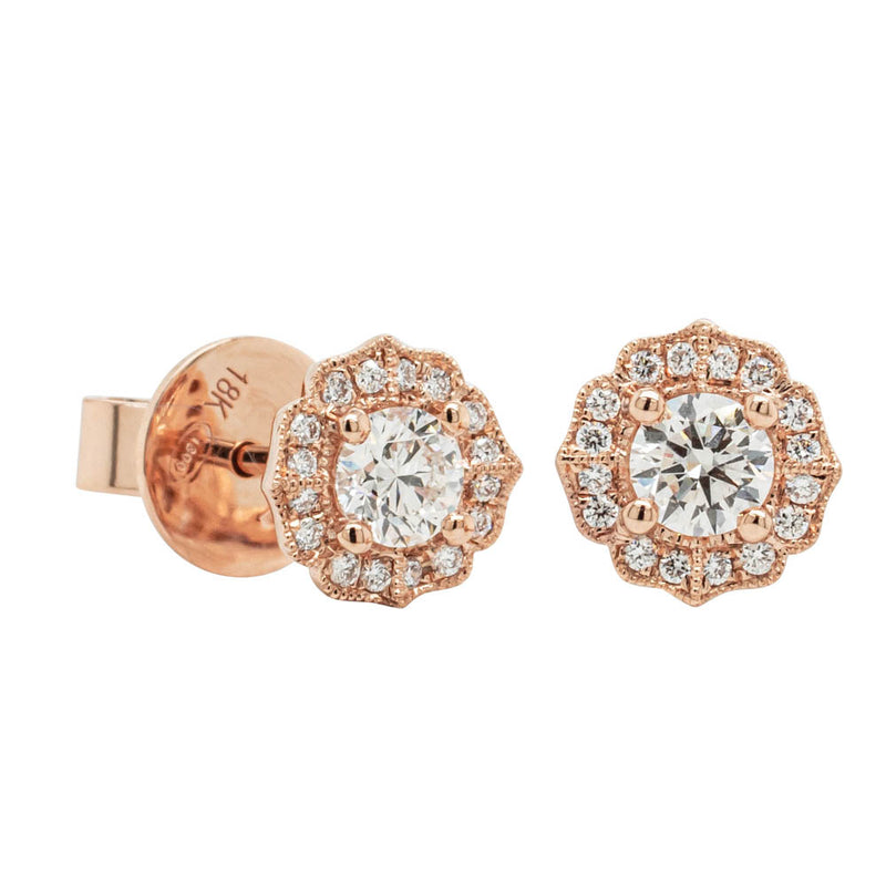 18ct Rose Gold Diamond Paramount Stud Earrings-Earrings-Walker & Hall
