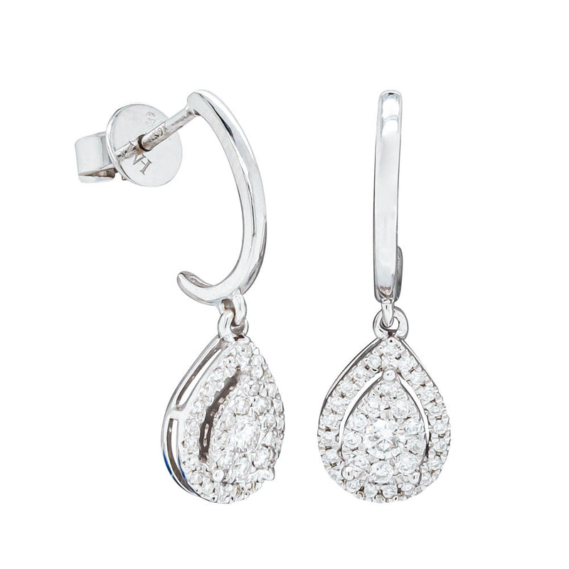 9ct White Gold .33ct Diamond Pear Saturn Earrings-Earrings-Walker & Hall
