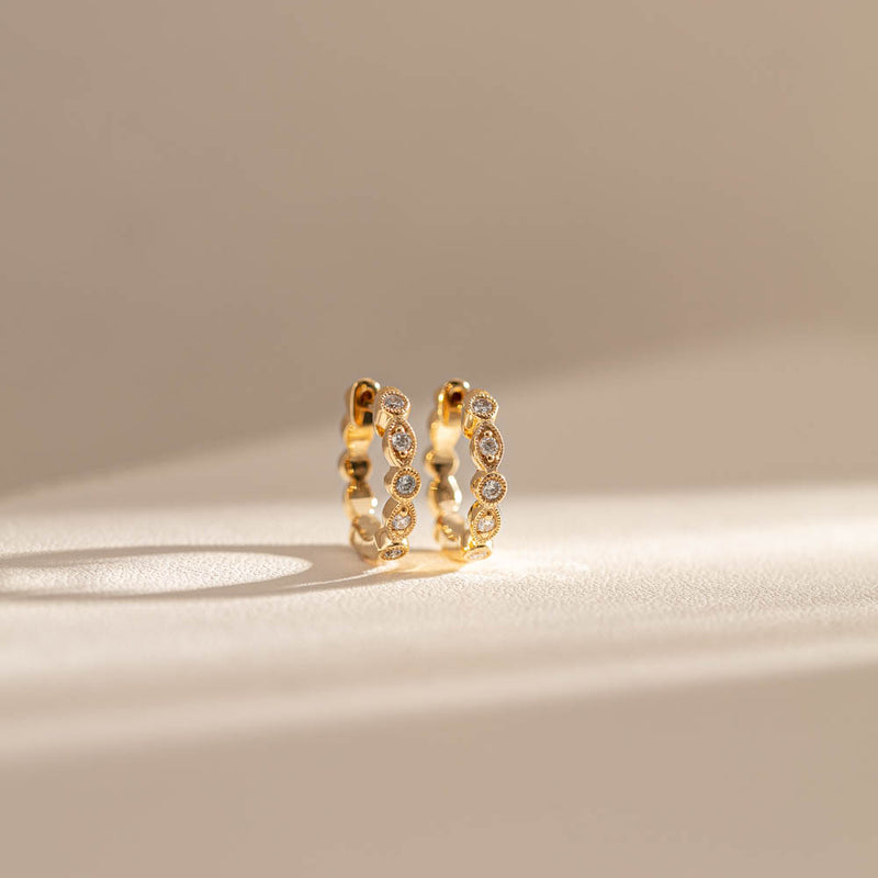 18ct Yellow Gold Diamond Aura Hoop Earrings-Earrings-Walker & Hall