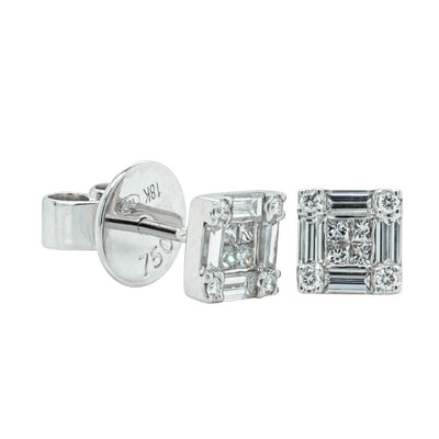 18ct White Gold Diamond Quattro Stud Earrings-Earrings-Walker & Hall