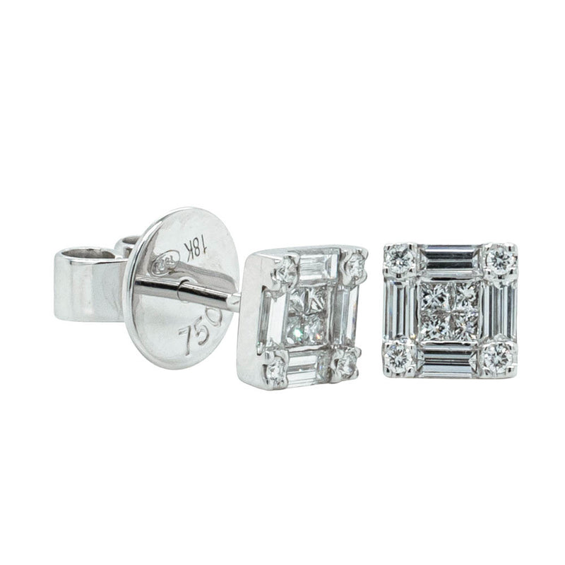 18ct White Gold Diamond Quattro Stud Earrings-Earrings-Walker & Hall