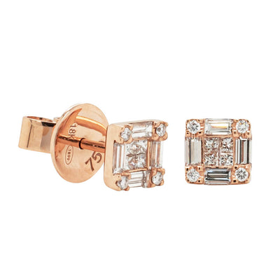18ct Rose Gold Diamond Quattro Stud Earrings-Earrings-Walker & Hall