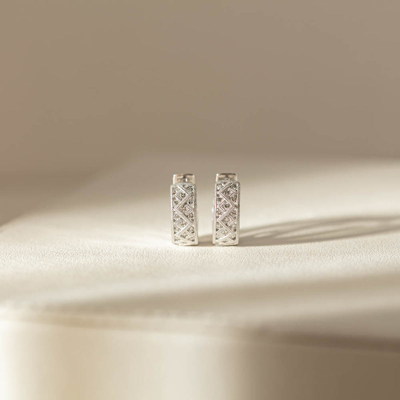 18ct White Gold Diamond Honour Hoop Earrings-Earrings-Walker & Hall