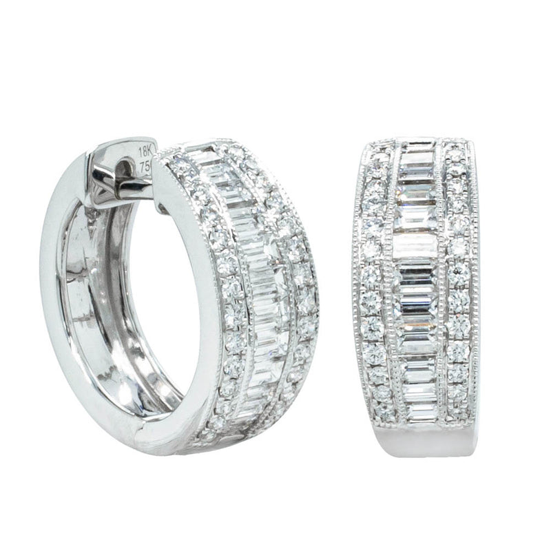 18ct White Gold Diamond Imperial Hoop Earrings-Earrings-Walker & Hall