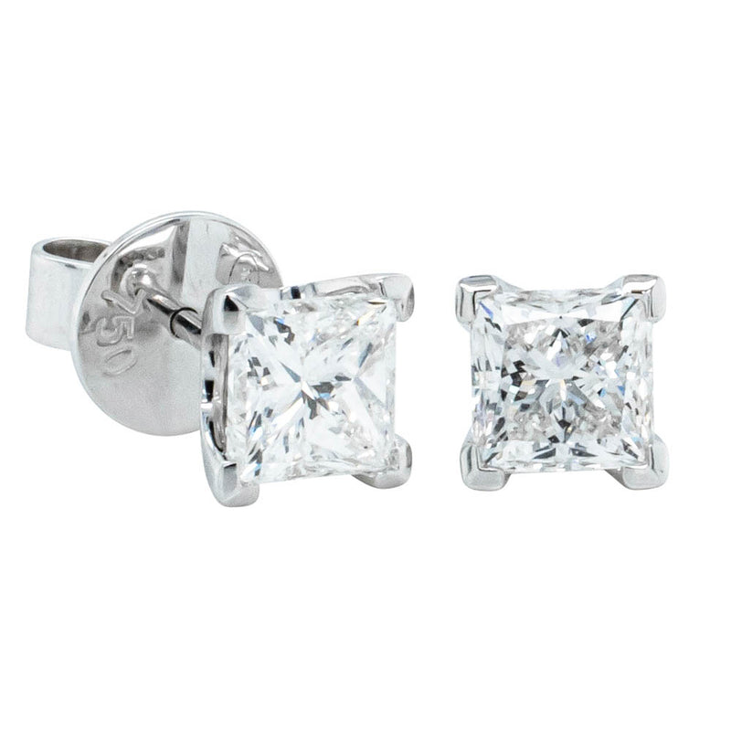 18ct White Gold 2.00ct Princess Cut Diamond Blossom Earrings-Earrings-Walker & Hall