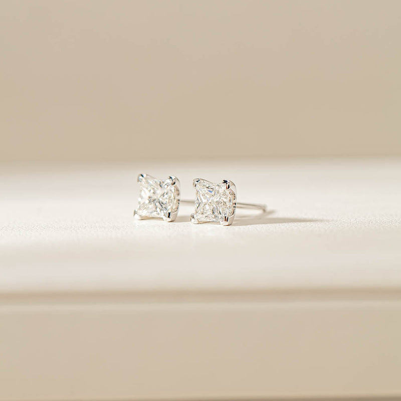 18ct White Gold 2.00ct Princess Cut Diamond Blossom Earrings-Earrings-Walker & Hall