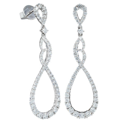 18ct White Gold Diamond Drop Earrings-Earrings-Walker & Hall