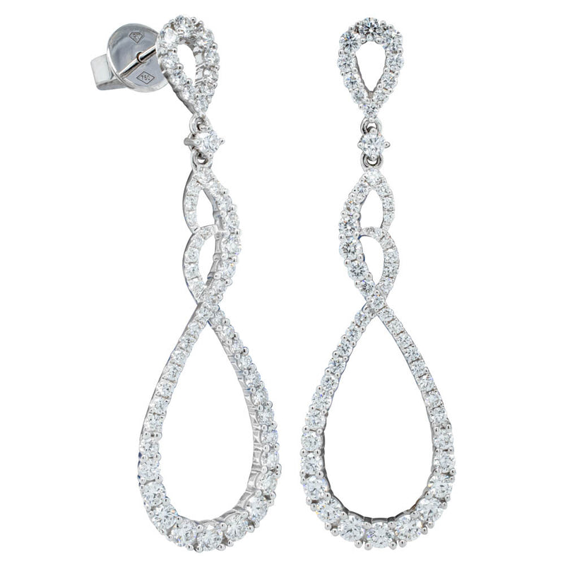 18ct White Gold Diamond Drop Earrings-Earrings-Walker & Hall