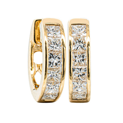 18ct Yellow Gold Diamond Hoop Earrings-Earrings-Walker & Hall