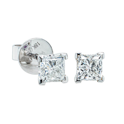 18ct White Gold 1.40ct Princess Cut Diamond Blossom Earrings-Earrings-Walker & Hall