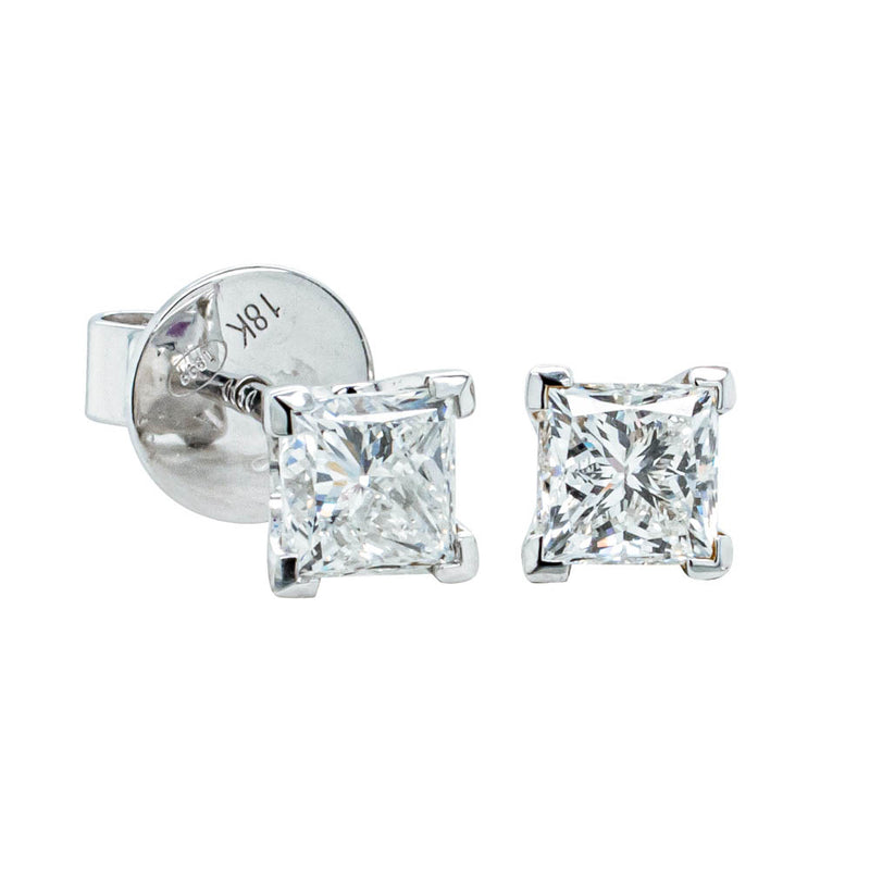 18ct White Gold 1.40ct Princess Cut Diamond Blossom Earrings-Earrings-Walker & Hall