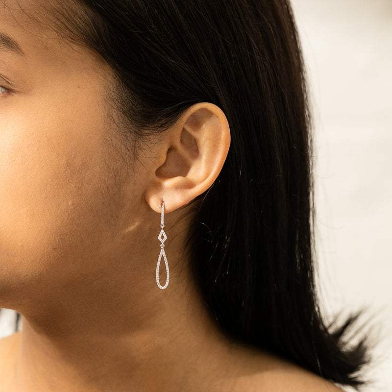 18ct White Gold .42ct Diamond Drop Earrings-Earrings-Walker & Hall