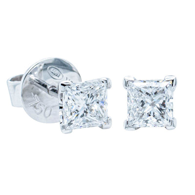 18ct White Gold 1.19ct Princess Cut Diamond Blossom Earrings-Earrings-Walker & Hall