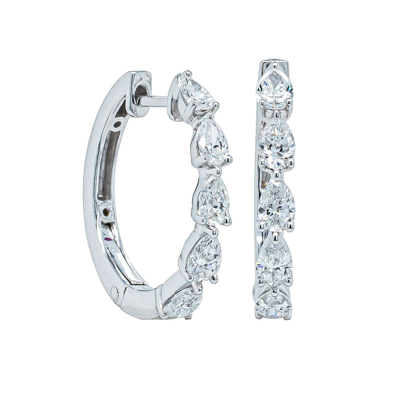 18ct White Gold Diamond Hoop Earrings-Earrings-Walker & Hall