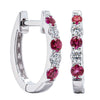 9ct White Gold Ruby & Diamond Huggie Earrings-Earrings-Walker & Hall