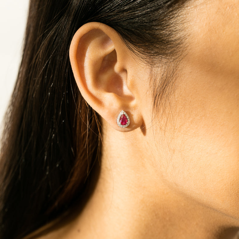18ct White Gold .92ct Ruby & Diamond Earrings-Earrings-Walker & Hall