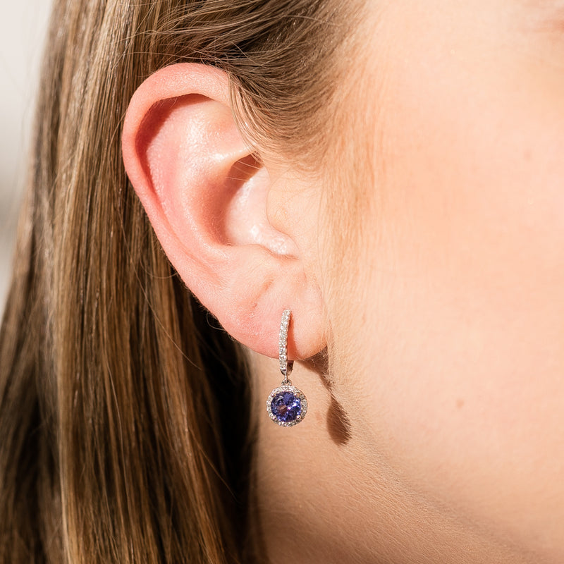 18ct White Gold 2.78ct Tanzanite & Diamond Drop Earrings-Earrings-Walker & Hall