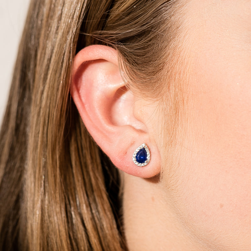 18ct White Gold Sapphire & Diamond Earrings-Earrings-Walker & Hall