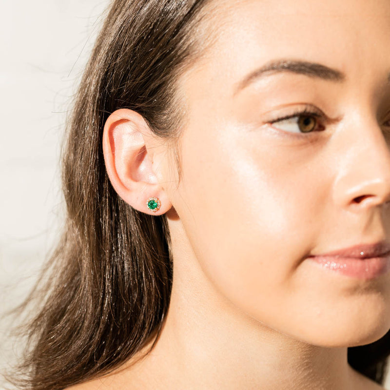 18ct Yellow Gold Emerald & Diamond Paramount Earrings-Earrings-Walker & Hall