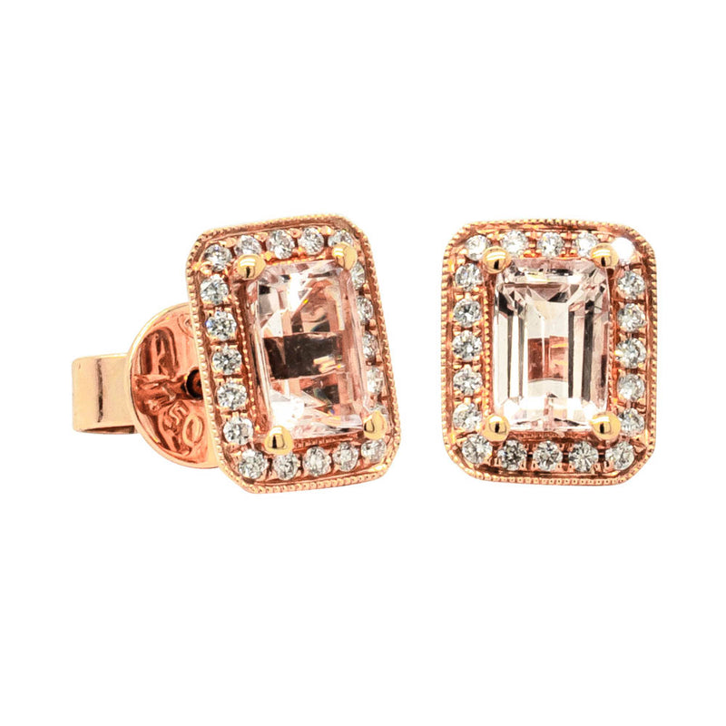 18ct Rose Gold 1.33ct Morganite & Diamond Empire Stud Earrings-Earrings-Walker & Hall